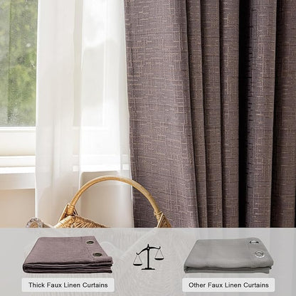 Jacquard Linen Curtains 96 inch Length 2 Panels Thick Faux Linen Blended Window Drapes Burlap Textured Curtains with Grommet for Living Room Bedroom Farmhouse (52x96 Fashion Purple) Natural