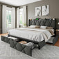 Feonase King Size Bed Frame with 4 Storage Drawers, Upholstered Platform Bed with Charging Station, Wingback Storage Headboard, Wooden Slats Support, No Box Spring Needed, Easy-Assembly, Dark Grey