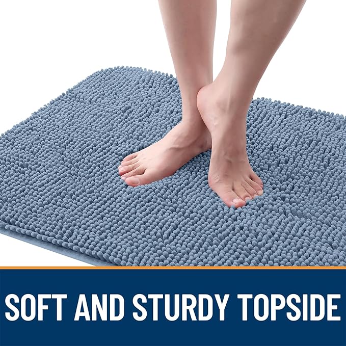 OLANLY Dog Door Mat for Muddy Paws 59x32, Absorbs Moisture and Dirt, Absorbent Non-Slip Washable Doormat, Quick Dry Chenille Mud Mat for Dogs, Entry Indoor Entryway Carpet for Inside Floor, Airy Blue