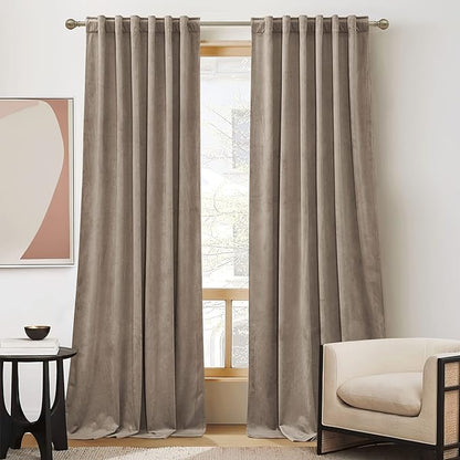 RYB Home Bedroom Curtains Heavy Velvet, Room Darkening Privacy Window Curtains Soft Durable Velvet Backdrops for Sliding Door Guest Room, Taupe, W52 x L120 inches, 2 Panels Set