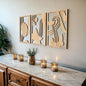 qmmp Modern Wooden Wall Sculptures - Set of 3 - Home Decor Accent - Large Wall Art for Living Room, Bedroom, Office - Easy Installation (Oak, Medium - Abstract Shapes)