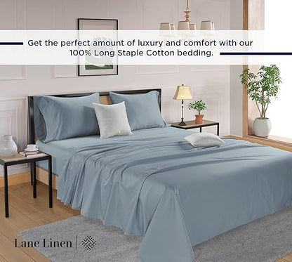 LANE LINEN 100% Cotton Bed Sheets – 600 Thread Count Cooling Sheets Queen, Durable Daily Use Bedding, Value Comfort for Night Rest, Hotel Sateen Finish, Snug Fit 15" Deep Pocket – Blue