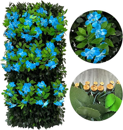 Sumery Expandable Fence Privacy Screen for Balcony Patio Outdoor,Decorative Faux Ivy Fencing Panel,Artificial Hedges (Single Sided Leaves) (4, Branches -Blue Fowers)