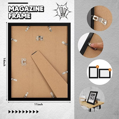 Geetery 4 Pcs Sports Magazine Frame for Wall Fits Measuring 8.5 x 11.25" Magazine Display Frame with Installed Hangers and Core Matting Plastic Comic Book Frames for Wall Hanging(Black , Black Mat)