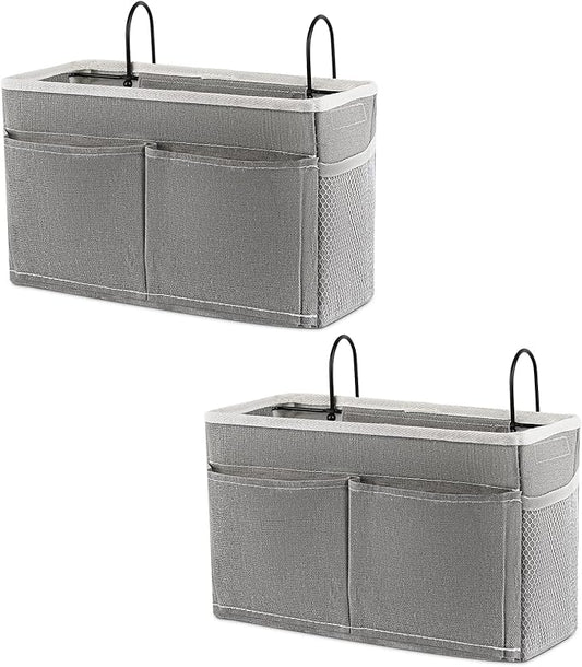 Retyion Bedside Hanging Storage Basket Headboards Bunk Beds Dorm Rooms Organizer Caddy for Storage (2Pack Grey)