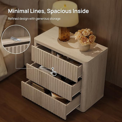 SICOTAS Night Stand Oversized Extra Large Nightstand with 3 Drawers Side Table with Storage Modern Bedside Table 27.5" W Nightstands for Bedroom Fluted End Table for Dorm Room Sofa Couch Home Office