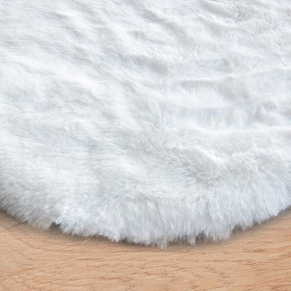 White Faux Fur Round Rug 4ft Fluffy Rabbit Fur Rug Machine Washable Circle Area Rugs for Living Room Bedroom Home Teen Room Nursery Décor