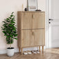 Smuxee Shoe Cabinet with 2 Flip Drawers, 23.6" Oak Hidden Shoe Storage Cabinet with Line Groove Design, Freestanding Shoe Organizer Cabinet for Entryway, Hallway, Living Room