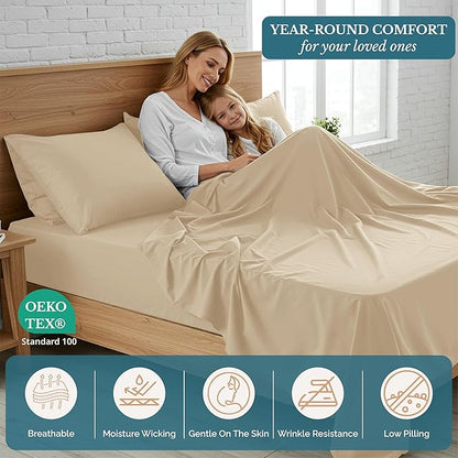Casa Platino Full Size Sheets, Pre-Washed Full Bed Sheet Set, Ultra Soft & Breathable Cooling Sheets, 100% Brushed Microfiber Sheet Set, Full Sheet Set Deep Pockets - Linen