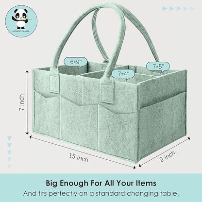 HIPHOP PANDA 2-Pack Diaper Caddy Organizer - Nursery Storage Bin & Car Organizer for Diapers, Wipes, and Baby Essentials - Dual-Color Solid Set (Grey/Green), Regular Size