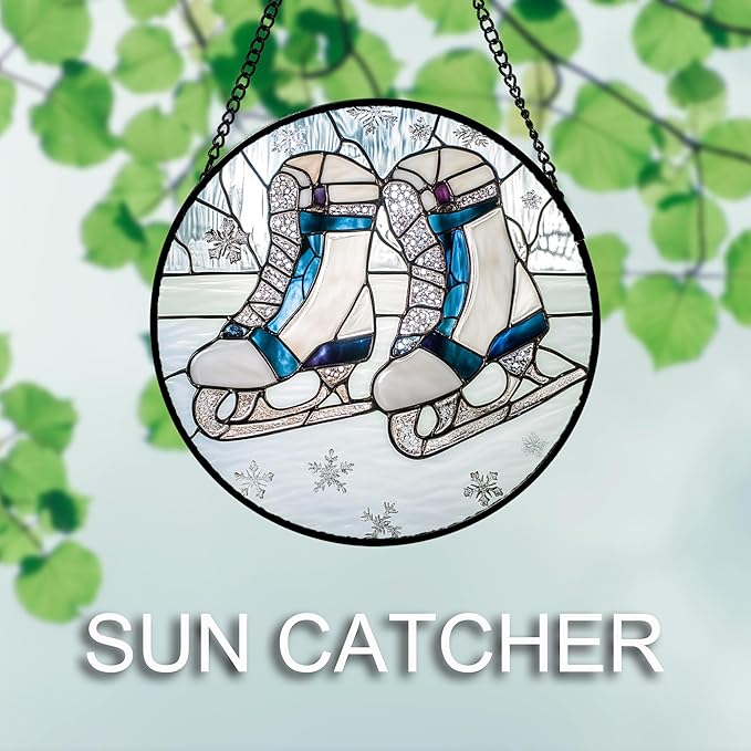 Stained Glass Window Hanging 4 Pcs Set White Winter Christmas Snow Scene Large 11.8" - Suncatcher Door Garden Sun Catcher Decor Birthday for Mom Woman Nana Men Friend Wife