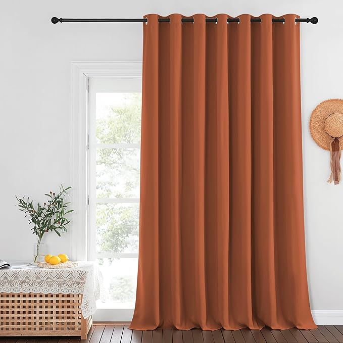 NICETOWN Burnt Orange Sliding Glass Door Curtain - Grommet Extra Wide Window Treatment Thermal Insulated Room Darkening Drape Room Divider for Kids Room/Living Room (W100 x L108, 1 Panel)