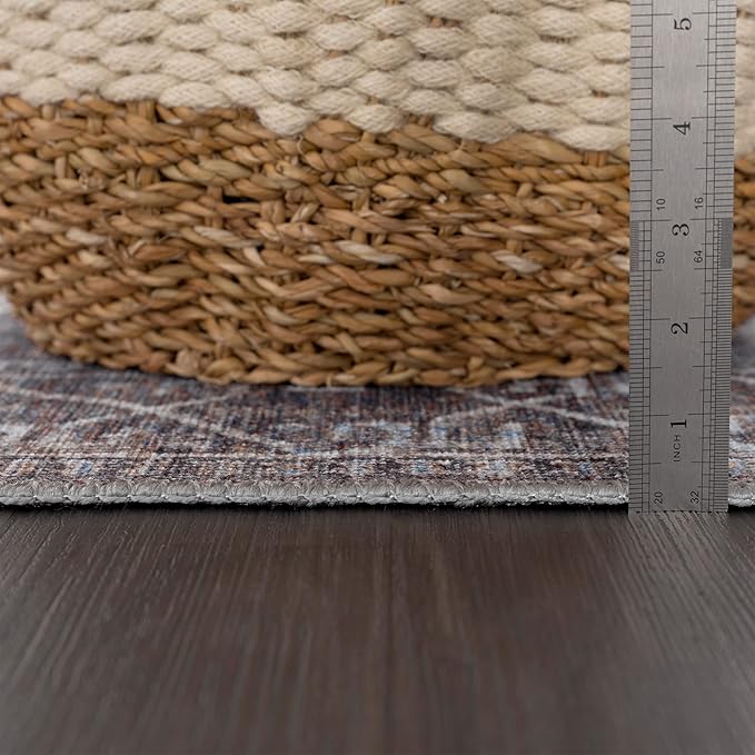 Bloom Rugs Washable 4' x 6' Rug - Slate Gray/Blue Traditional Area Rug for Living Room, Bedroom, Dining Room, and Kitchen - Exact Size: 4' x 6'