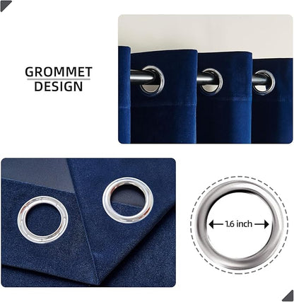 Joydeco Royal Blue Velvet Curtains 84 Inches Long, Luxury Grommet Blackout Curtain 2 Panels, Thermal Insulated Privacy Room Darkening Window Drapes for Bedroom Living Room Home Theatre (52Wx84L)