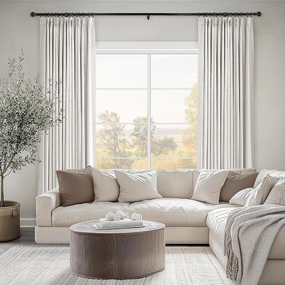 Topfinel Extra Long Total Blackout Linen Curtains 108 Inches Long for Living Room Large Window with Hooks Rings, Pinch Pleated Cold Blocking Acoustic Heavy Ivory Track Curtains 2 Panels 9 FT