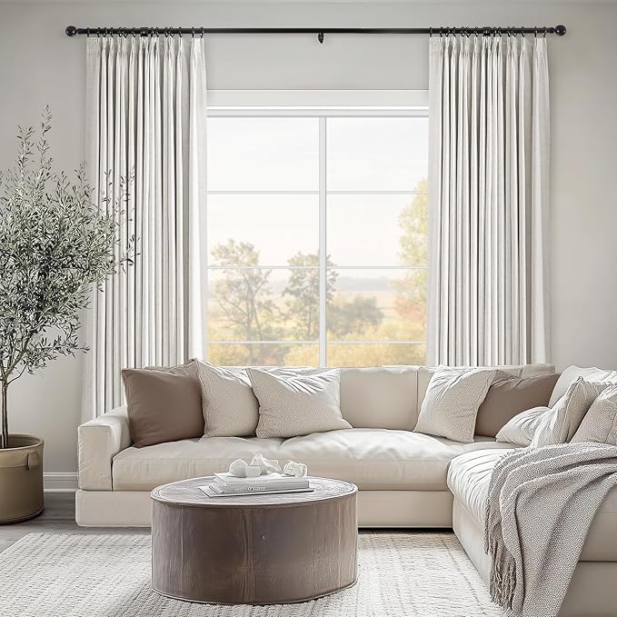 Topfinel 94 Inches Long Full Blackout Linen Curtains for Bedroom, Pinch Pleated Sound Block Curtains, Beige Decorative Elegant Farmhouse Lined Drapes 2 Panels Set for Living Room Sliding Door