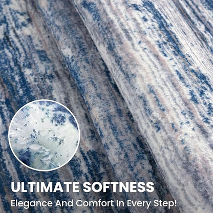 2.6x8 Modern Abstract Runner Rug for Hallways, Navy Blue Gray Neutral Multi Super Soft Hallway Decor Kitchen Rugs with Non-Slip, Non-Shedding Washable Rug for Entryway Bedroom Indoor