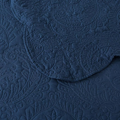 HoneiLife Quilt Sets King Size - Microfiber Bedspreads for King Bed, 3-Piece Lightweight Coverlets, Retro Bedlinen Sets, King Quilt Bedding Set All Season Use-Navy