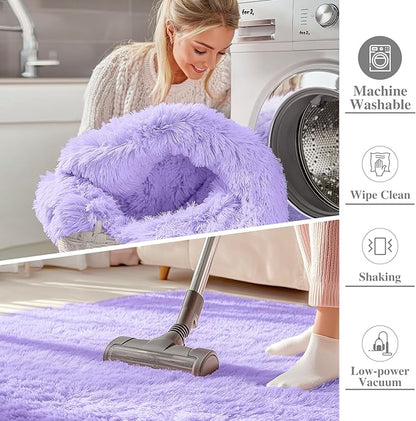 OLANLY 2x3 Machine Washable Small Bedside Rug, Soft Fluffy Shaggy Entryway Throw Rugs for Bedroom, Living Room, Indoor Floor Carpet for Kids Girl Boy, Nursery Room, Home Decor Aesthetic, Light Purple