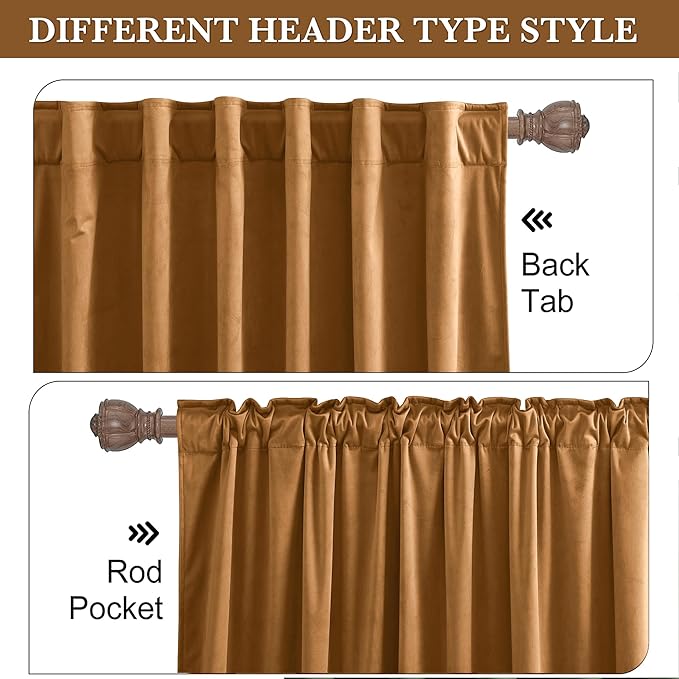 RYB HOME Luxurious Bronze Velvet Curtain Panels for Living Room Bedroom, Heavy Duty Thermal Insulated Back Tab Floor-Length Velvet Drapes for Vintage Decor, 52" W x L84 L, 2 Panels Set