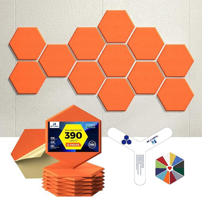 Self-Adhesive Acoustic Panels [390 lbs/yd³ Ultra-High Density], 2nd Generation Sound Absorbing Panel, Professional Level Sound Panel, Polyester Soundproof Foam [Size L, Orange]