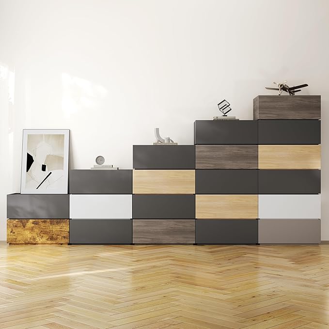 Modern Nightstand Stackable Storage Drawers, Modular Bedroom Furniture Set - Storage Cabinet, Bedside Table, Sofa End Table for Bedroom Living Room Hallway Entryway Walnut Large