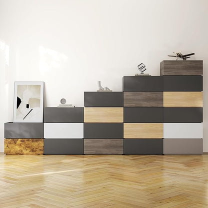 Modern Nightstand Stackable Storage Drawers, Modular Bedroom Furniture Set - Storage Cabinet, Bedside Table, Sofa End Table for Bedroom Living Room Hallway Entryway Champagne Small