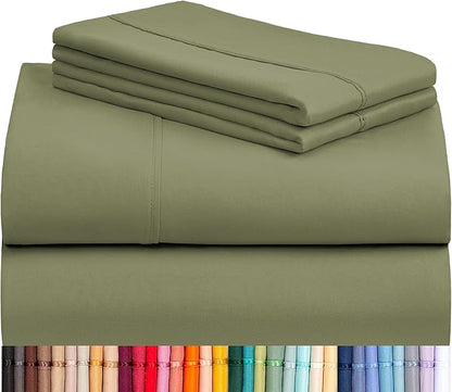 LuxClub 4 PC California King Sheet Set, Deep Pockets Wrinkle Free Cooling Bed Sheets Hotel Bedding for Women, Men, Includes 1 Fitted Sheet, 1 Flat Sheet and 2 Pillowcases-Olive