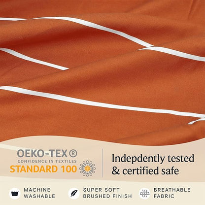 LuxClub 4 PC Sheet Set Bed Sheets Deep Pockets 16" Wrinkle Free Cooling Machine Washable Hotel Bedding Silky Soft - Striped-Autumn Orange California King