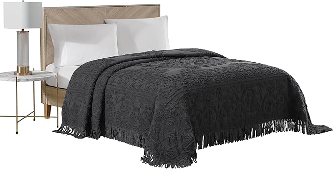 Beatrice Home Fashions Medallion Chenille Bedspread, King, Charcoal