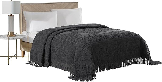 Beatrice Home Fashions Medallion Chenille Bedspread, King, Charcoal