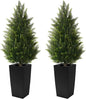 4FT Tall 2 Set Artificial Topiary Cedar Tree, Indoor Realistic Faux Cypress Plants with Square Flowerpot, Outdoor Evergreen Fake Shrubs for Home Living Room Front Porch Decor