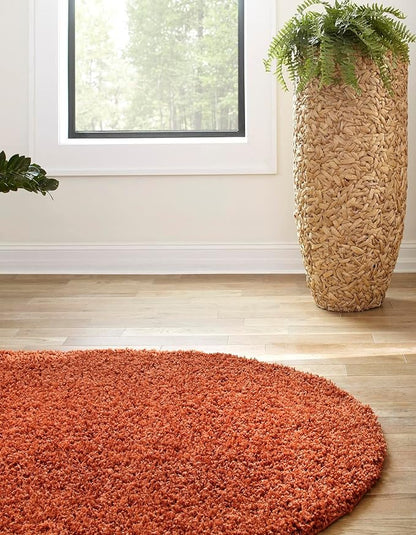 Unique Loom Solid Shag Collection Area Rug (7' 10" x 10' Oval, Terracotta)