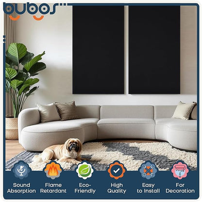 BUBOS 2 PCS Fabric Acoustic Panels,47.2''x23.7'' Decorative Sound Dampening Panels, Art Large Acoustic Wall Panels for Studios, Office, Home Theater,Max CavityPro Balck