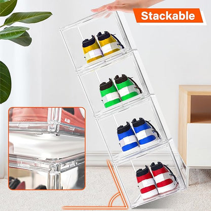2 Pack Drop Front Shoe Boxes Fit US Size 13, Acrylic Shoe Organizer Clear Stackable Sneaker Sotrage Box for Entryway, Home, Underbed, Multiple Display Cases for Cosmetic, Hats, Figures, Sneakers