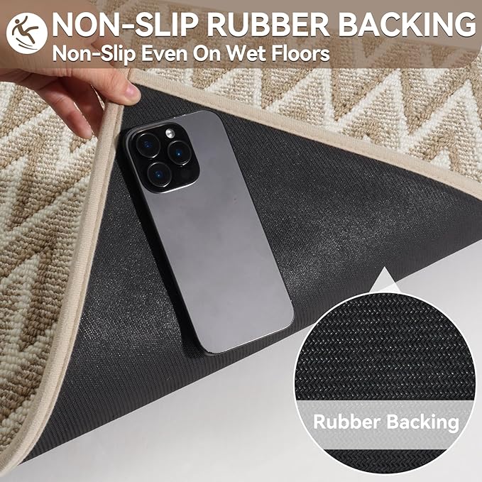 Indoor Door Mat 17x30, Dirt Resistant & Absorbent Doormat for Entryway Inside, Non-Slip Rubber Backing Front Door Mat Indoor Entrance, Low-Profile, Washable, Brown