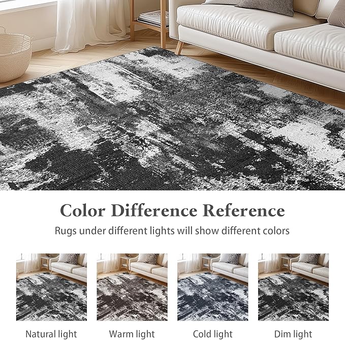 Area Rugs 8x10, Modern Abstract Machine Washable Rugs for Living Room Thin Carpet Indoor Floor Non-Shedding Carpets for Bedroom Dining Room Farmhouse Home Office | Black White