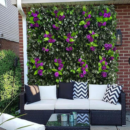Sumery Expandable Fence Privacy Screen for Balcony Patio Outdoor,Decorative Faux Ivy Fencing Panel,Artificial Hedges (Single Sided Leaves) (2, Branches -Purple Rose)