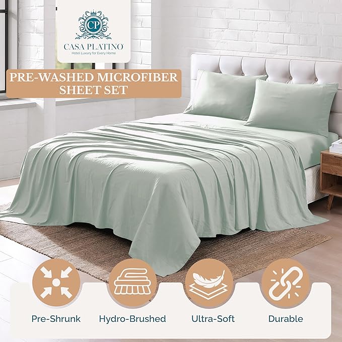 Casa Platino Bed Linen Set, Twin XL, Mineral - Includes Pre-Washed Ultra Soft Microfiber Sheet Set with Deep Pockets