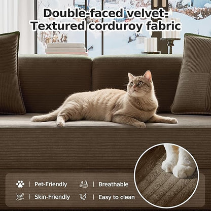 78.8" Convertible Futon Sofa Bed,Corduroy Futon Couch with Storage Pocket,Folding Pull Out Sofa,No Assembly Boneless Couch for Living Room,Brown