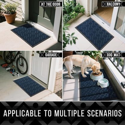 Yimobra Large Door Mat 36x24, All-Season Waterproof Doormat Outdoor Entrance, Heavy Duty Non-Slip Outside Door Mat for Garage Patio Proch Entryway Indoor, Easy Clean, Blue