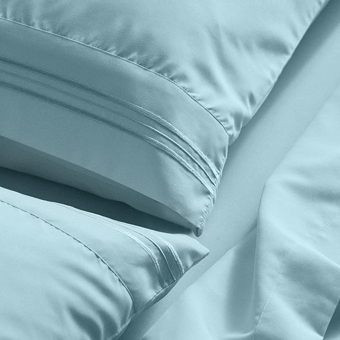 Mellanni Queen Sheet Set - 6-Piece Iconic Collection Bedding, (Including 4 Pillowcases), 21-Inch Extra Deep Pocket, Easy Care, Ultra Soft, Cooling Sheets, Brushed Microfiber - Aqua