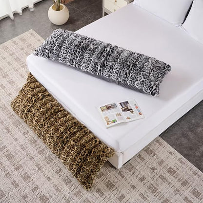 20x54 Fluffy Leopard Print Body Pillow,Cheetah Print Plush Fuzzy Faux Fur Body Pillows,Shaggy Furry Long Pillow for Pregnancy Women Side Sleeper,Snow Leopard