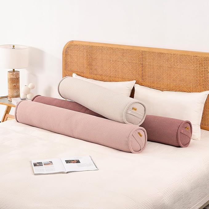 Body Pillow for Adults – Corduroy Long Round Bolster Pillow for Bed, Cuddle Pillow with Full Support for Side Sleepers & Restful Sleep,47 x 7.87 Inches,Pink
