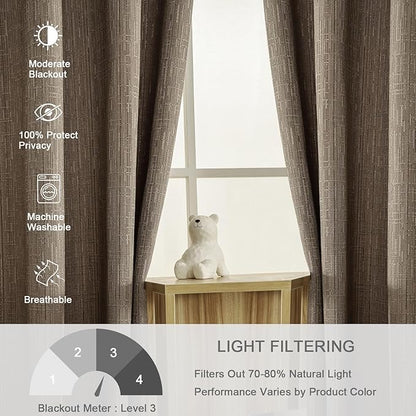 Linen Curtains 188 inch Length 2 Panels for High Ceiling Extra Long Thick Faux Linen Window Drapes Burlap Textured Curtains with Grommet for 2 Story High Living Room (52x188 Dark Coffee)