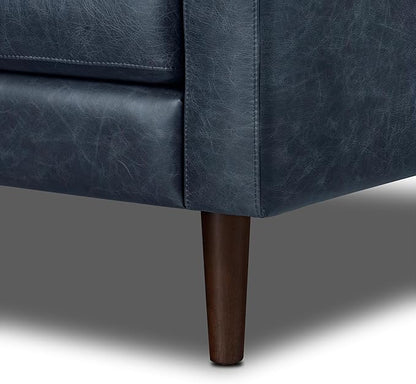 Poly & BARK Napa 98” Leather Corner Sectional Sofa – Full-Grain Italian-Tanned Aniline Leather, Feather-Down Comfort, Solid Wood Frame – Nightfall Blue