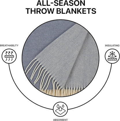 | Wool Blanket/Throw | 100% New Zealand Wool | Perfect for Home and Outdoors | Virgin Wool Throw with Fringes 55"x79"(140 x 200 cm)