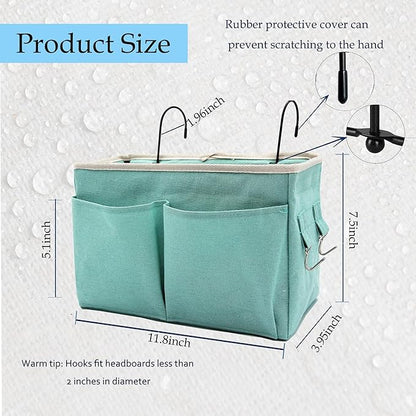 Someteth 2-Pack Bedside Caddy Bedside Hanging Storage Basket Multi-Function Organizer Caddy for Bunk and Hospital Beds Dorm Rooms Bed Rails, Can be Placed Glasses Books Mobile Phones（2pcs Green）