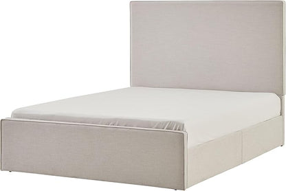 King Size Upholstered Bed Frame, 52" High Headboard Wingback Bedframes, Lucas Tall Headboard Floor Platform Beds, No Box Spring Needed/No Noise/Minimalist, Textured Lvory Canvas Chenille