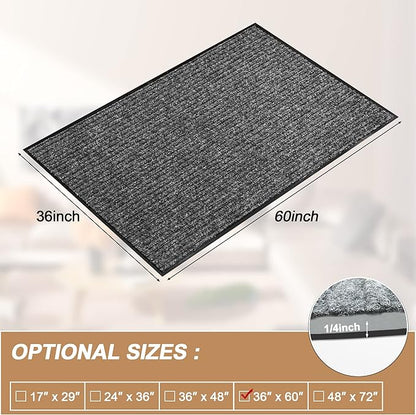 Durable Front Door Mat, Heavy Duty Indoor Outdoor Doormat, 60” x 36” Low Profile Outdoor Mats for Home Entrance, Stain and Fade Resistant Shoe Scraper Mat, Ideal for High Traffic Area